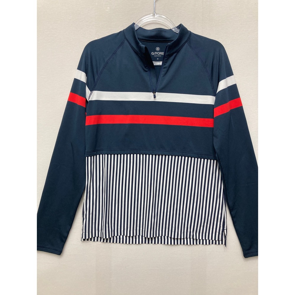 G/FORE Women Medium Multi Stripe Mock Neck 1/4 Zip Long Sleeve Golf Pullover